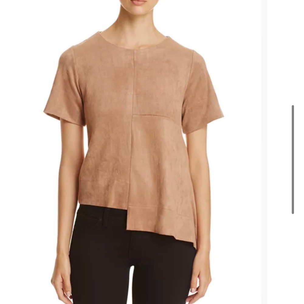Gracia Asymmetric Faux Suede Top Women Large Brown Avant Garde artsy art to wear
